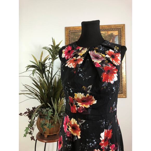 Dressbarn Dress Womens Size 8 Black Floral Sleeveless Knee Length Elegant - Picture 2 of 10